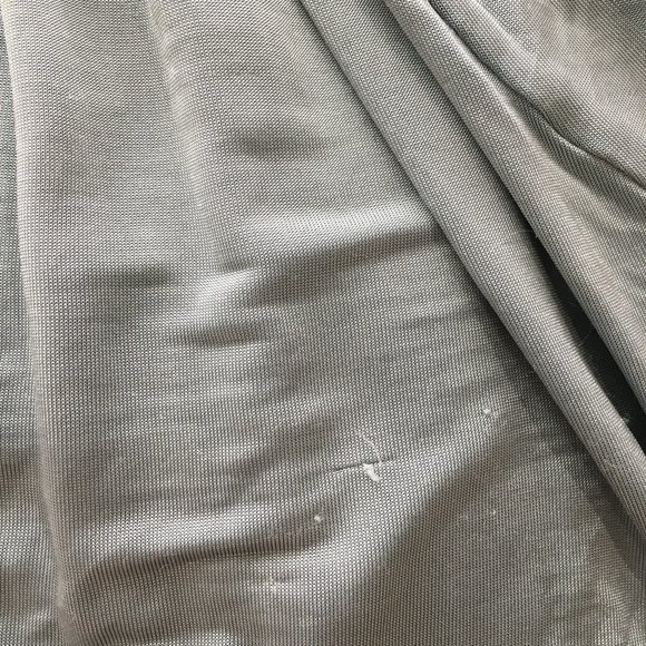 BCBGMAXAZRIA Shiny Stretch Slate Blue Knot Front V Neck Flutter Sleeve Shirt - Picture 10 of 12